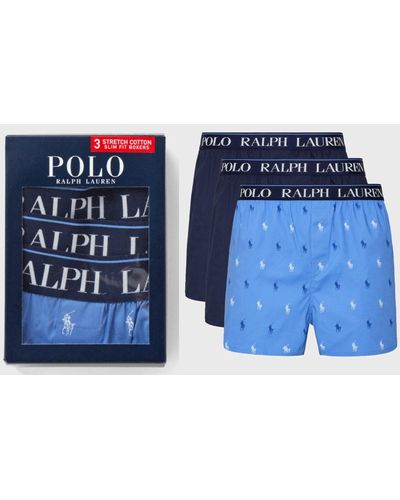 Ralph Lauren POLO 3-Pack Boxers Trunk Boxershorts Shorts Underwear Hos - Blau