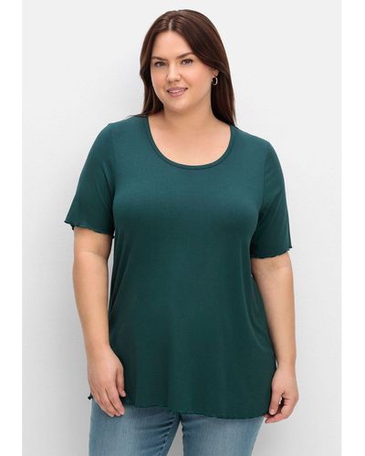 Sheego T-Shirt Große Größen in A-Linie, mit Cut-out im Nacken - Grün