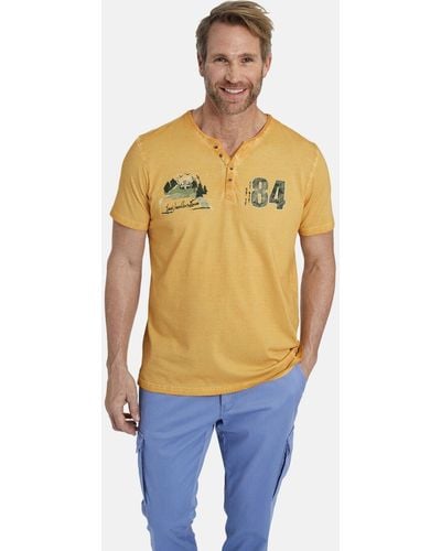 Jan Vanderstorm T-Shirt NILMER knöpfbarer Serafinoausschnitt - Gelb