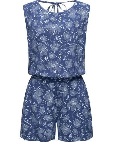 Ragwear Jumpsuit Zella schicker, kurzer Overall mit floralem Print - Blau