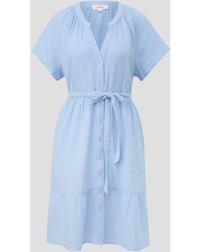 S.oliver Minikleid Baumwollkleid mit und Eingrifftaschen Raffung - Blau