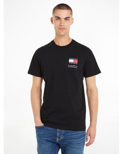 Tommy Hilfiger Plus T-Shirt TJM SLIM ESSENTIAL FLAG TEE EXT mit Tommy Jeans Logo-Schriftzug, Große Größen - Schwarz