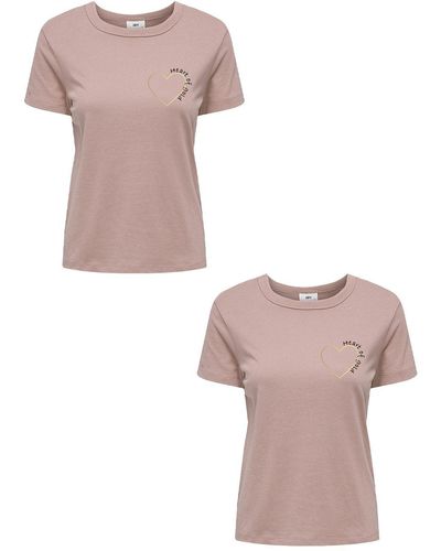 Jacqueline De Yong T-Shirt 2er Set Kurzarmshirt aus Baumwolle (-tlg) 7574 in Rosa-2 - Pink