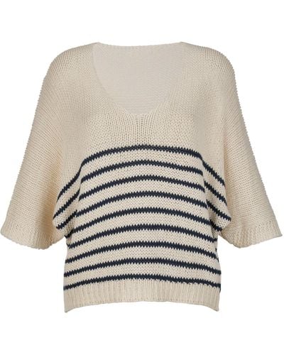 Alba Moda Strickpullover Pullover mit Streifen - Weiß