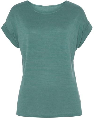 Lascana T-Shirt (Packung, 1-tlg) mit Knopf am Ärmelsaum - Grün