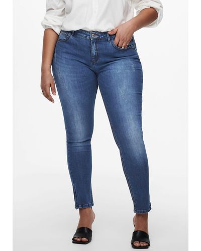 Only Carmakoma Skinny-fit-Jeans CARKARLA REG SK ANKLE ZIP JNS mit Reißverschluss am Beinabschluss - Blau