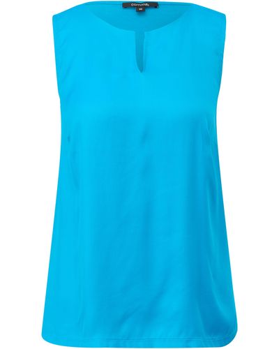 Comma, Shirttop Ärmelloses Shirt aus Viskosemix mit Tunika-Ausschnitt - Blau