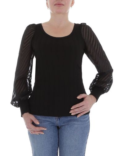 Ital-Design Langarmbluse Elegant Transparent Top & Shirt in Schwarz