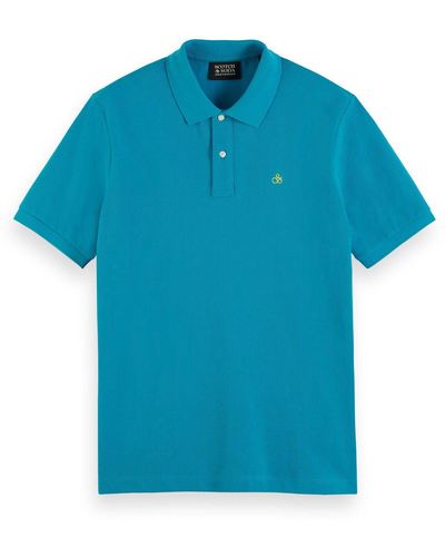 Scotch & Soda Poloshirt Polo Kurzarmshirt mit Polokragen und Knopfleiste (1-tlg) - Blau