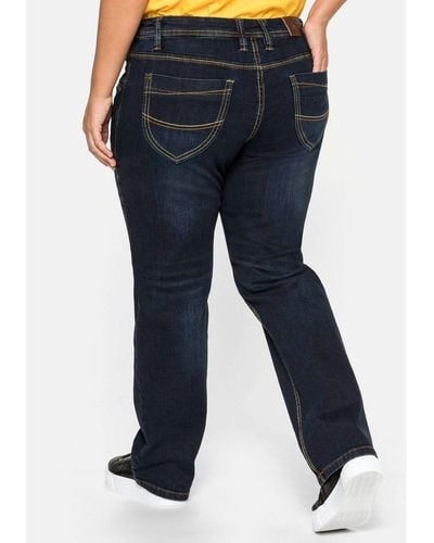 Sheego Stretch-Jeans Große Größen mit gerader Beinform, individuelle Used-Effekte - Blau