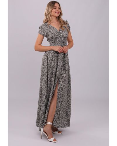 YC Fashion & Style Sommerkleid "Blumiges Viskose Maxikleid mit Seitenschlitz" Alloverdruck - Grau
