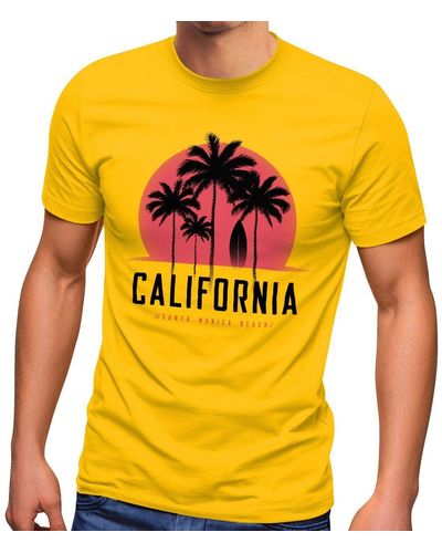 Neverless T-Shirt California Palmen Santa Monica Beach Sommer Sonne Fashion Streetstyle ® mit Print - Gelb