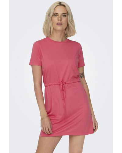 Jacqueline De Yong Shirtkleid Leichtes Stoff Sommer Kleid mit Bindeband (mini) 7602 in Rot - Pink