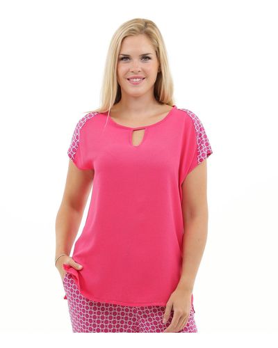 MONACO blue Blusenshirt Kurzarmshirt mit Druckeinsatz in Retrodesign - Pink
