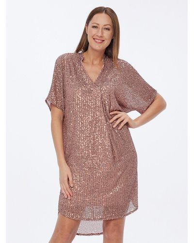 Sarah Kern Paillettenkleid mit Paillettenverzierung und Kragen - Pink