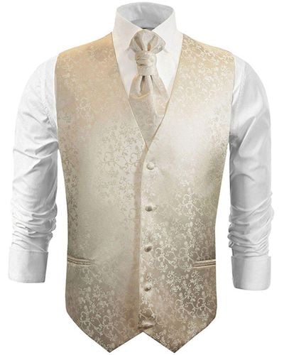 Paul Malone Anzugweste Hochzeitsweste mit Plastron Set 2tlg floral - Weiß