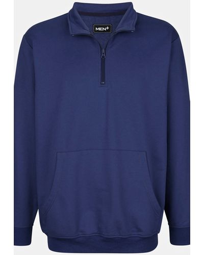 Men Plus Plus Sweatshirt Men+ Sweattroyer Rücken-Schrift Stehkragen - Blau