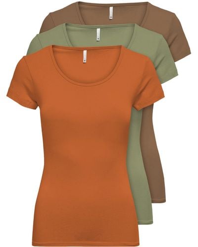 ONLY Shirt ONLLIVE LOVE NEW (3-tlg., 3er Pack) Figur betont, elastische Baumwollqualität - Orange