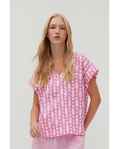 THE FASHION PEOPLE Kurzarmhemd Top Linen AOP - Pink