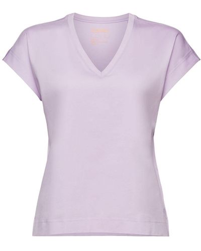 Esprit V-Neck-T-Shirt aus merzerisierter Pima-Baumwolle (1-tlg) - Lila