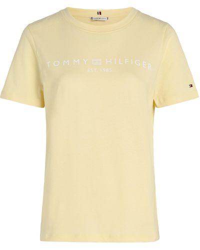 Tommy Hilfiger Rundhalsshirt CRV REG CORP LOGO C-NK SS mit Logostickerei - Gelb