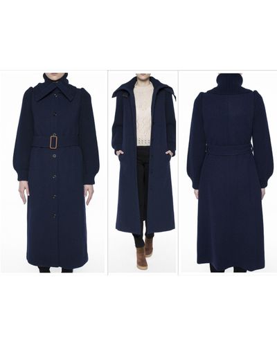 Chloé É Langmantel Women Iconic Cult Belted Waist Coat Long Mantel Jacke Jacket Par - Blau