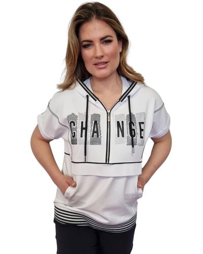 Gio Milano Sweatshirt "Change" kurzarm mit Kapuze und Schriftzug - Weiß