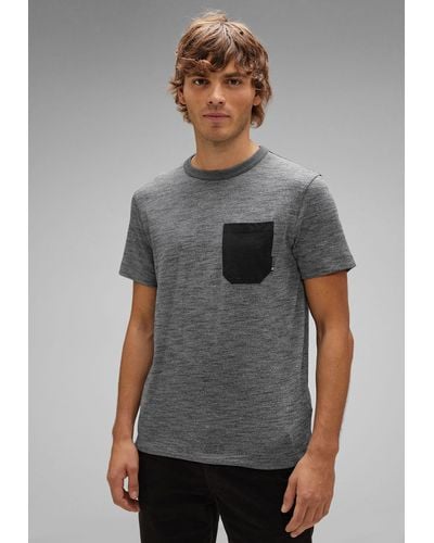 Street One Men T-Shirt mit Brusttasche - Grau