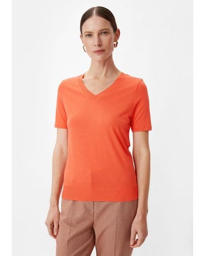 Comma, Kurzarmshirt T-Shirt mit V-Ausschnitt - Orange