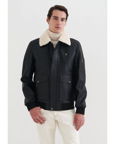 Pierre Cardin Outdoorjacke aus Kunstleder - Schwarz