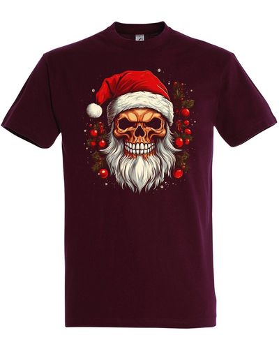 Youth Designz T- Santa Skull Totenkopf Shirt mit trendigem Frontprint - Rot