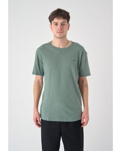 CLEPTOMANICX T-Shirt Ligull Summer mit toller Stickerei auf der Brust - Grün