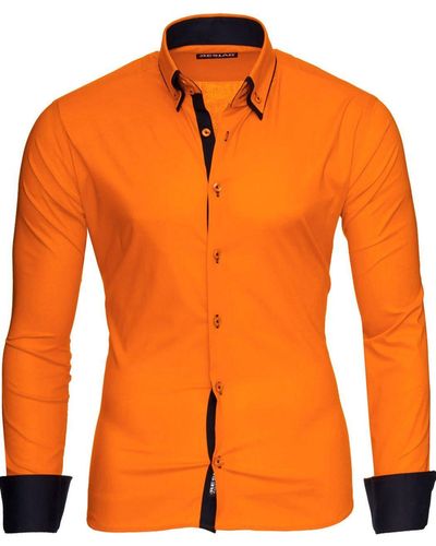 Reslad Langarmhemd Langarm Hemd Alabama RS-7050 Doppelkragen Kontrast Männer Hemden - Orange