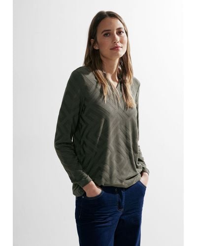 Cecil Langarmshirt mit Struktur in Dynamic Khaki (1-tlg) Nicht Vorhanden - Blau