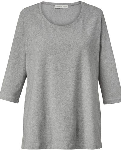 Janet & Joyce Rundhalsshirt Basic T-Shirt Rundhals 3/4-Ärmel - Grau