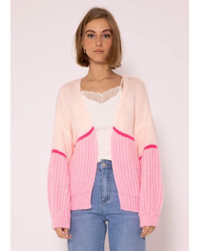SassyClassy Oversize Strickjacke aus weichem Grobstrick Lässiger Strick Cardigan mit querlaufendem Streifen - Pink