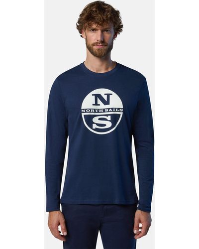 North Sails Langarm-T-Shirt Logo-Druck mit klassischem Design - Blau