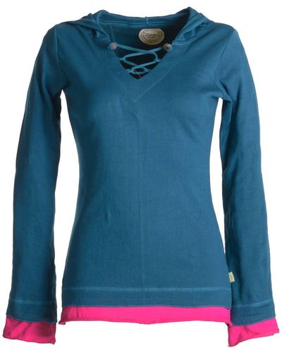 Vishes Zipfelshirt Lagenlook Longsleeve Shirt mit Zipfelkapuze Hoodie, Sweater - Blau