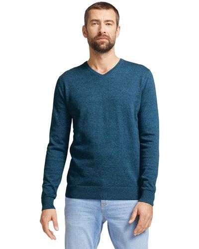 Tom Tailor Strickpullover Feinstrick Pullover Langarm Basic Sweater V-Neck Jumper 4662 in Blau