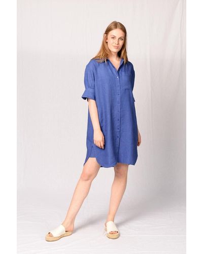 THE FASHION PEOPLE Sommerkleid Linen Shirt Dress - Blau