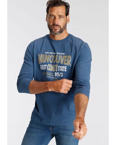 Man's World Man's World Langarmshirt mit Brustprint und angenehmer Qualität - Blau
