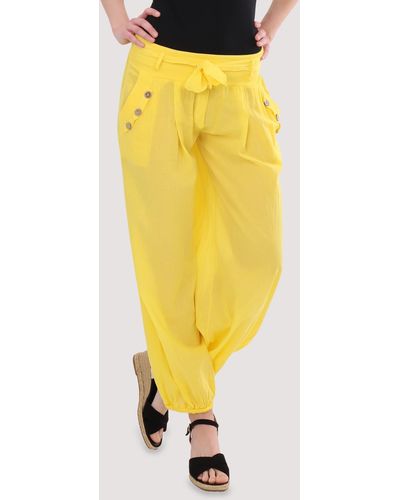 malito more than fashion Haremshose 3418 Aladinhose Sommerhose mit elastischem Bund & Bindegürtel Einheitsgröße - Gelb