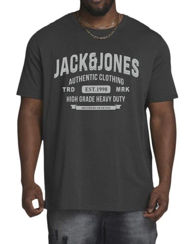 Jack & Jones Print- (Spar-Set, 3er-Pack) Big Size Shirt, Übergröße aus Baumwolle - Grau
