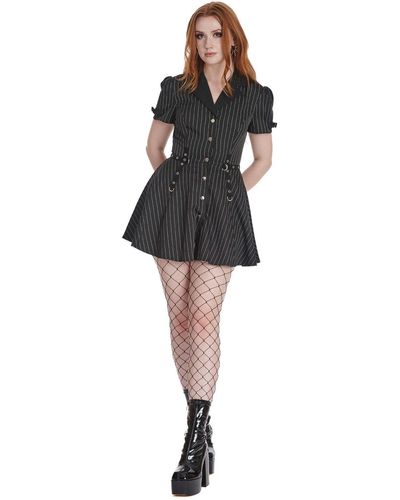 Banned A-Linien-Kleid Black Core Button Up Nadelstreifen Goth Pin Stripe - Schwarz