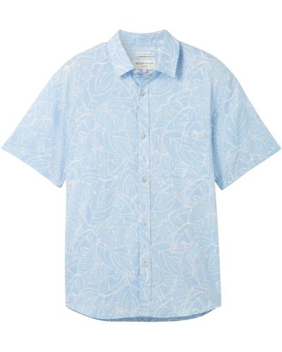 Tom Tailor Kurzarmhemd relaxed cotton linen shirt - Blau