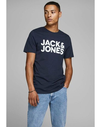 Jack & Jones T-Shirt CORP LOGO TEE mit Logoprint - Blau