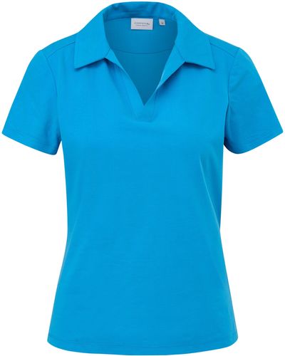 comma casual identity Kurzarmshirt Jerseyshirt mit Polokragen Logo, Stickerei - Blau