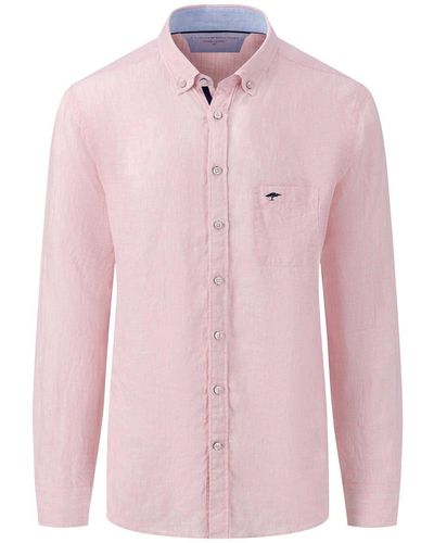 Fynch-Hatton Langarmhemd Leinenhemd Langarm Regular Fit (1-tlg) - Pink