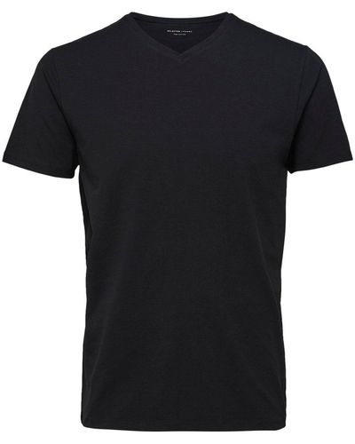 SELECTED T-Shirt SLHNEWPIMA SS V-NECK TEE B - Schwarz