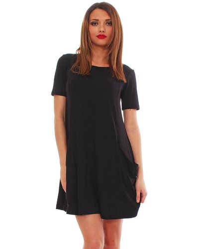 Mississhop A-Linien- Kleid Longshirt Pulli Tunika Minikleid mit Taschen 6514 - Schwarz